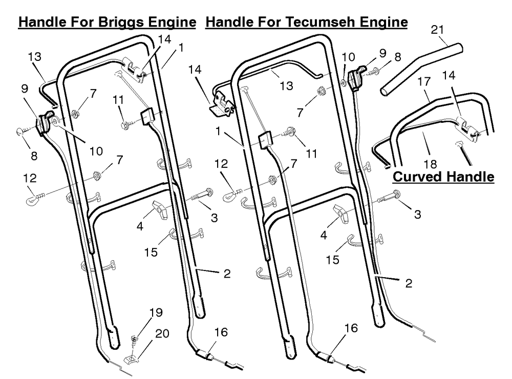 Handle Assembly Diagram and Parts List for 21665X30A 1996 Briggs and Stratton Lawn Mower